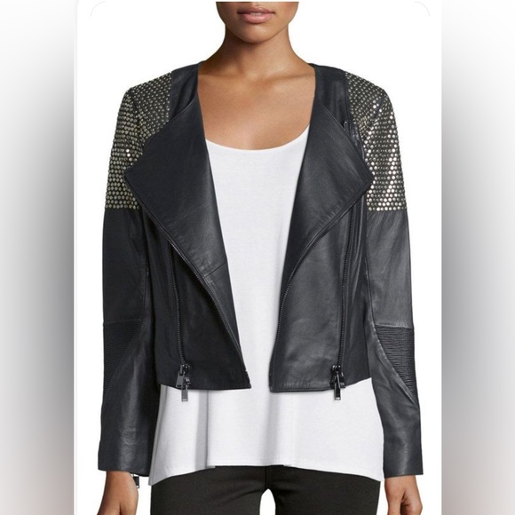 Haute Hippie Lambskin Leather Jacket 
w/ Studded Embellished Shoulders Sz Small - Picture 3 of 16